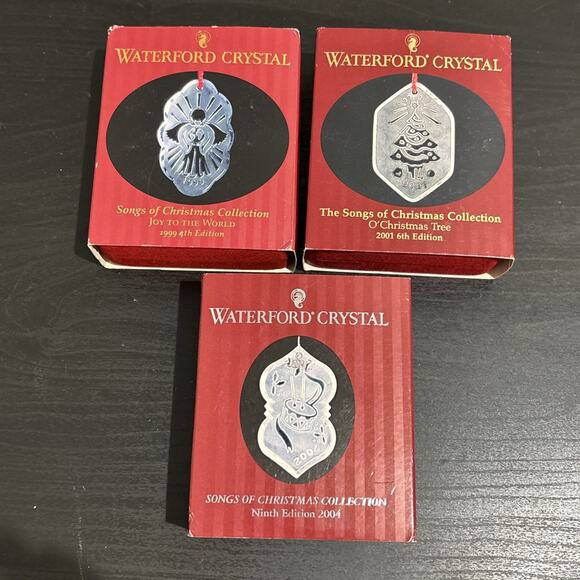 Waterford Songs of Christmas Crystal Ornaments Set Of 3: 4th, 6th, 9th Edition - Picture 1 of 6